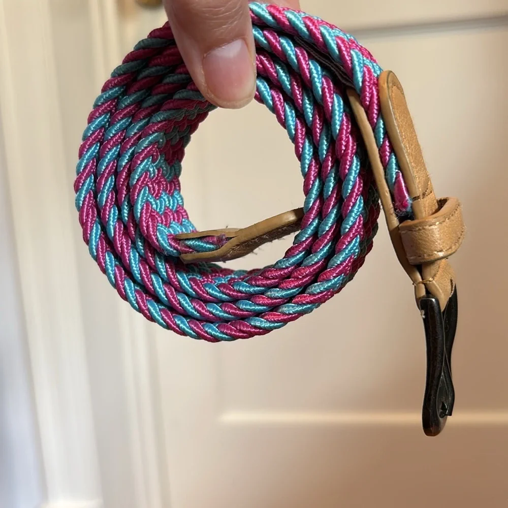 Peppercorn Kids pink & blue braided elasticized belt w/ pewter tone buckle